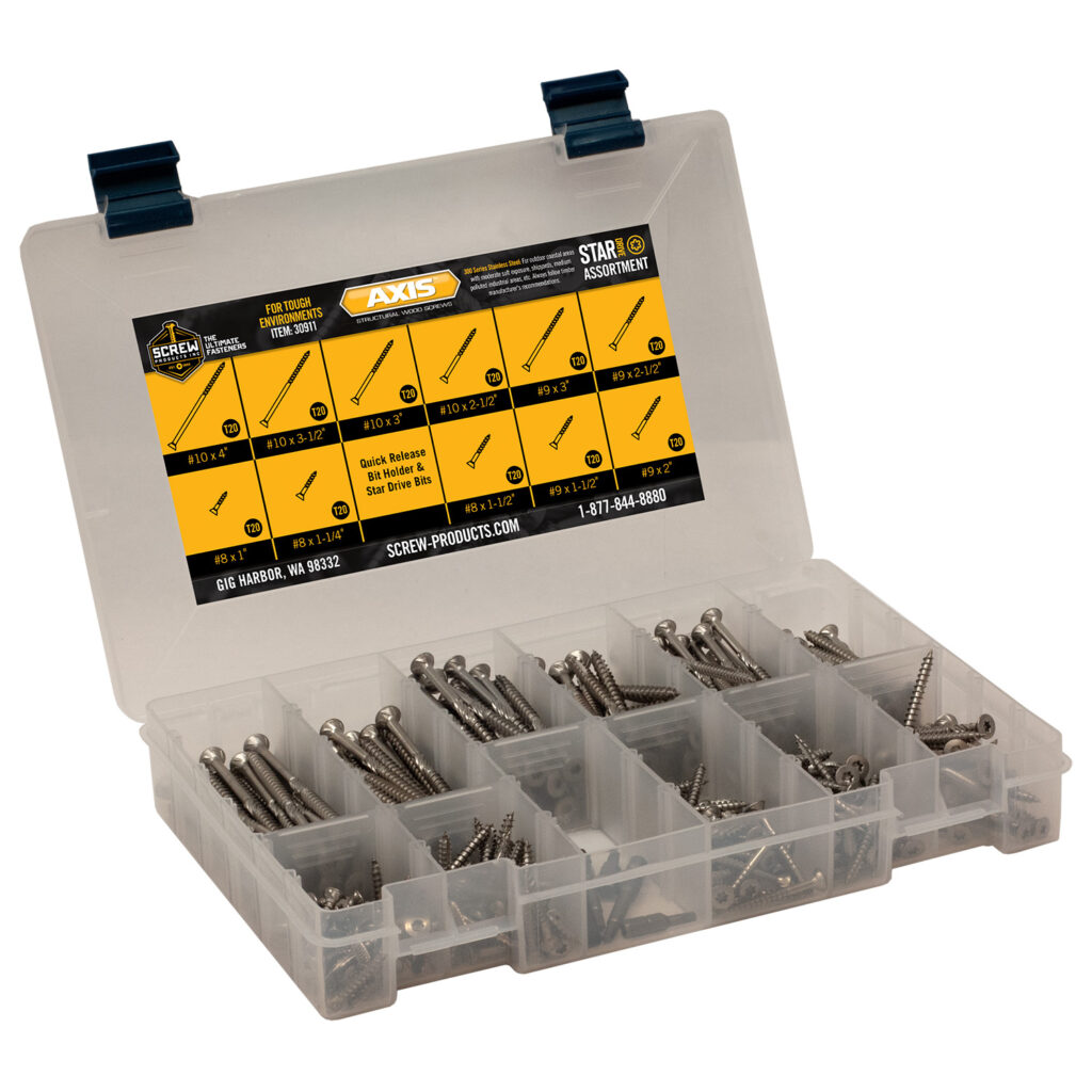 Flat Head Wood Screw Assortment Kit, AXIS Stainless Steel Star Drive